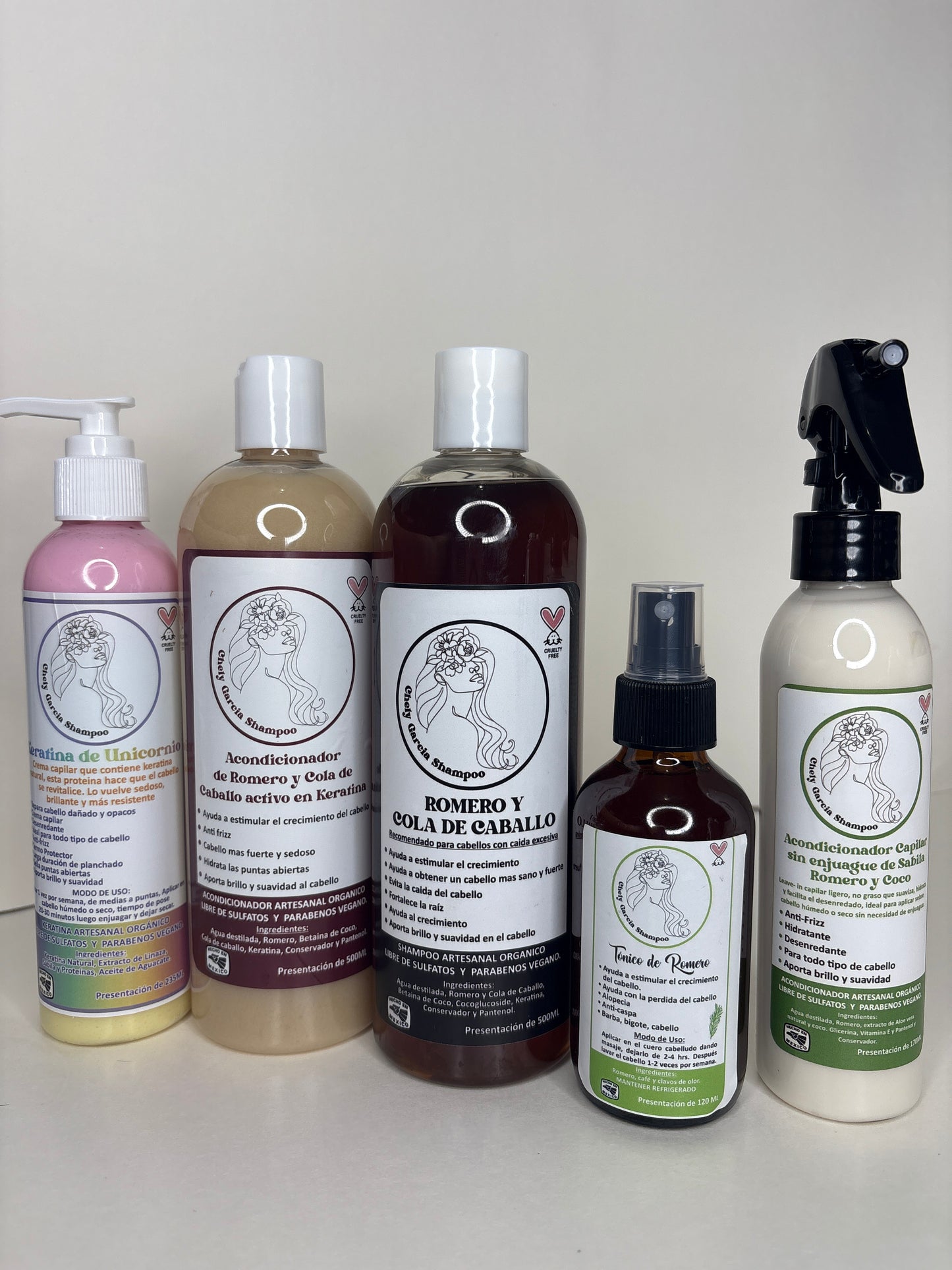 Cola de caballo Kit completo para la perdida de cabello Shampos, Tonico, Keratina Unicornio y leave in